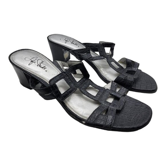 LIFE STRIDE Square Womens Sandals Sz 9M Black Slip On Comfort
